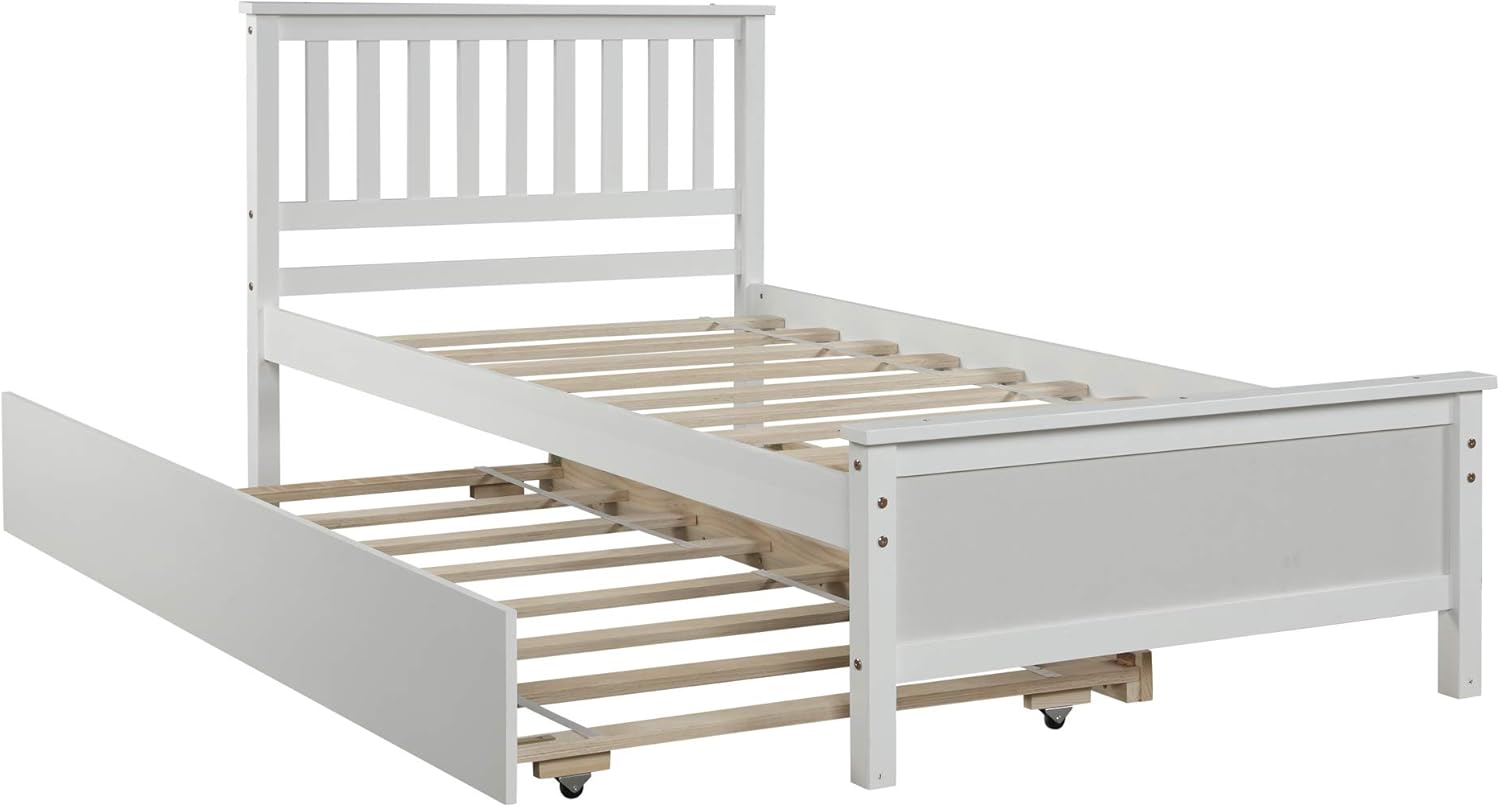 Amazon Com Twin Bed With Trundle Wood Platform Bed Frame With Headboard And Footboard Captains Bed With Pull Out Bed For Kids Teens And Adults Wood Slat Support No Box Spring Needed Kitchen twin bed with trundle wood platform bed frame with headboard and footboard captains bed with pull out bed for kids teens and adults wood slat