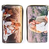 Luxladis Personalized Custom Photo Zipper Wallet for Women Girlfriend Sunflower Wallet with Engraved Your Name Long Leather RFID Wallet (custom 2 photos)