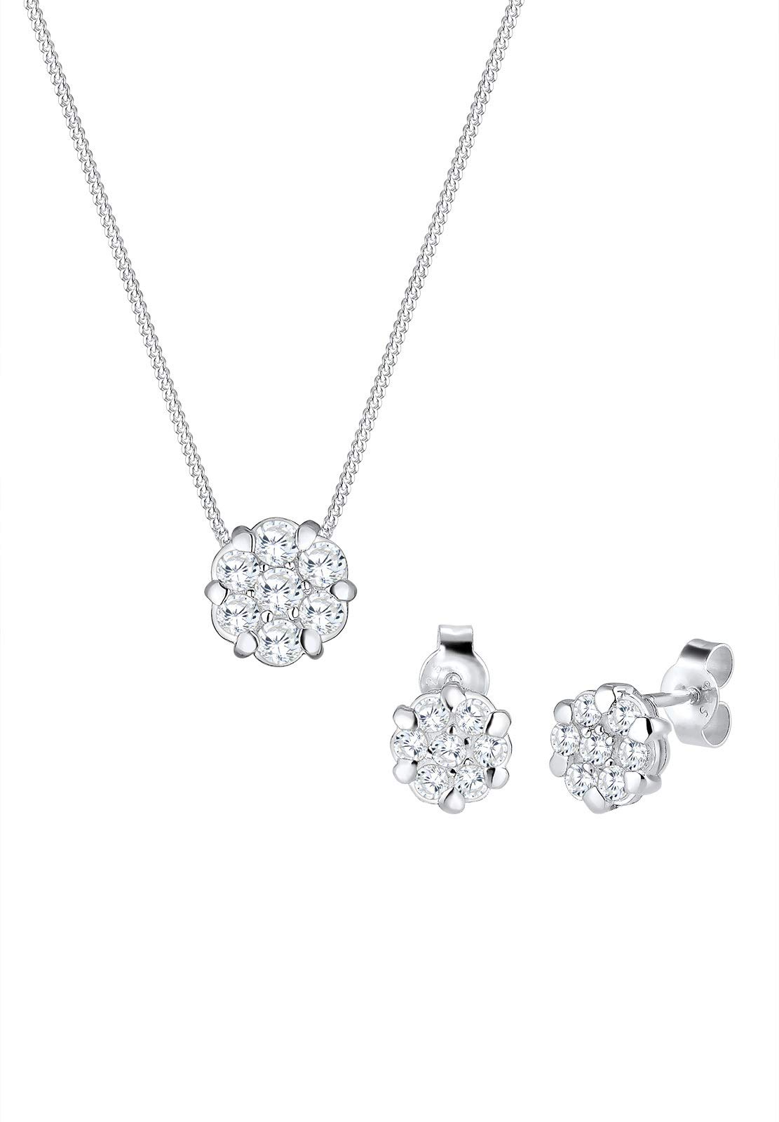 Elli Women's 925 Sterling Silver Xilion Cut Zircon Ball Jewellery Set Length of 45 cm