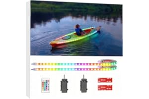 9V Battery Powered Led Kayak Strip Lights, 2 Pcs 6.56 FT RGB Color Changing Paddleboard SUP Canoes Lights, IP68 Waterproof Ma