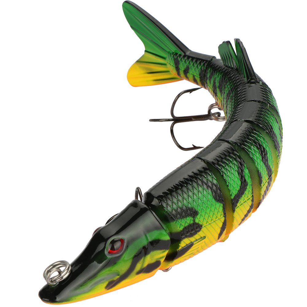 Goture Pike Muskie Multi Jointed Hard Fishing Lure Swimbaits Life-like Baits 8 Segments with Black Treble Hooks for Freshwater Saltwater Fishing (8\'\', 2.36oz)