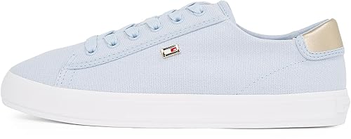 Tommy Hilfiger Women’s Elegant Canvas Lace-Up Vulcanised Trainers, Blue (Breezy Blue), 3.5
