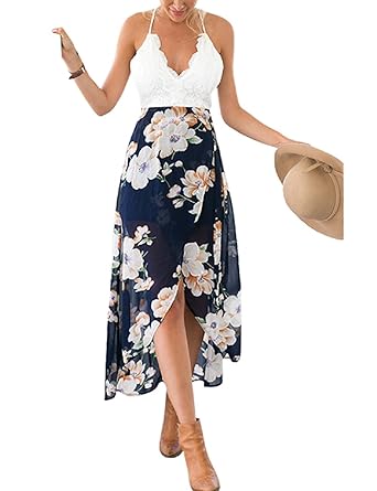 SEBOWEL Damen Bohemian Blumendruck Schulterfrei Knielang Strandkleid Schwarz Weiß Sommerkleid Frauen Bademode