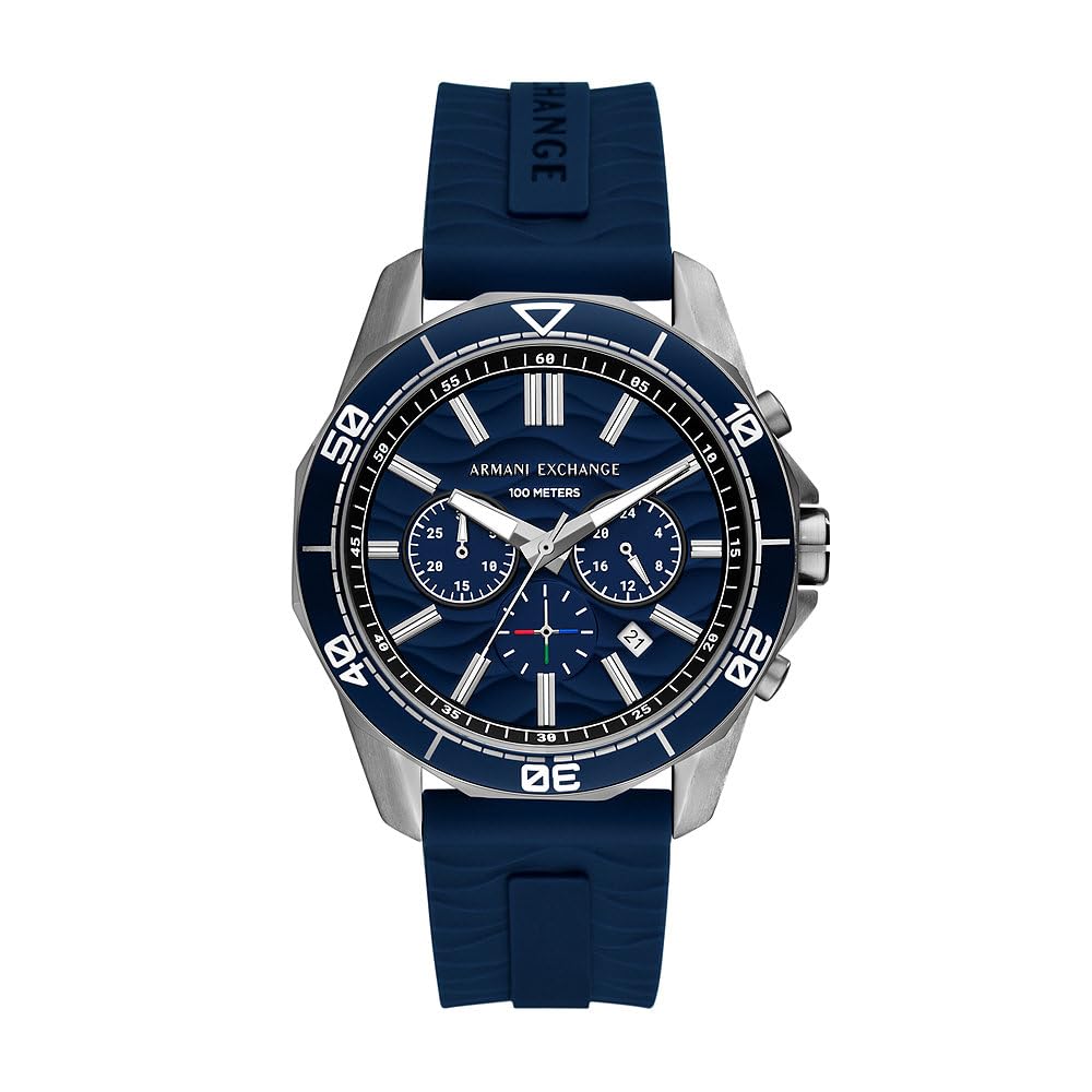 Armani Exchange Armani Exchange Watch for Men, Quartz Chronograph Movement and 44mm Case Size with Silicone Strap