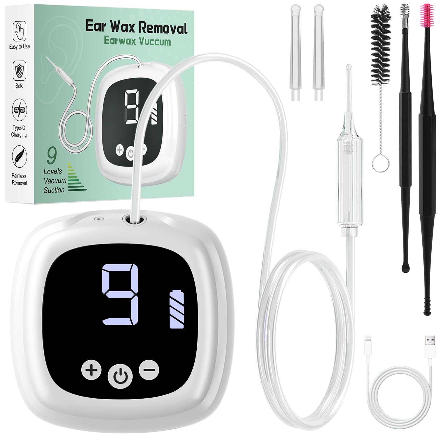 Photo 1 of Ear Vacuum Wax Remover, Ear Wax Removal Kit with 9 Levels Strong Suction, Electric Ear Wax Remover Ear Vacuums, USB Rechargeable Reusable Ear Suction Vacuum Tool (White)