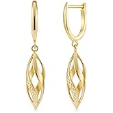 Ohslya Gold Hoop Earrings 14K Gold Hoop Earrings for Women Dangle Drop Earring for Women Rhombic Twisted Hollow Shape Gold Drop Earring for Womens Dangling 40mm