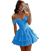zoteno Tiered Chiffon Homecoming Dresses Short for Teens 2026 Off Shoulder Lace Satin Corset Prom Cocktail Party Gowns