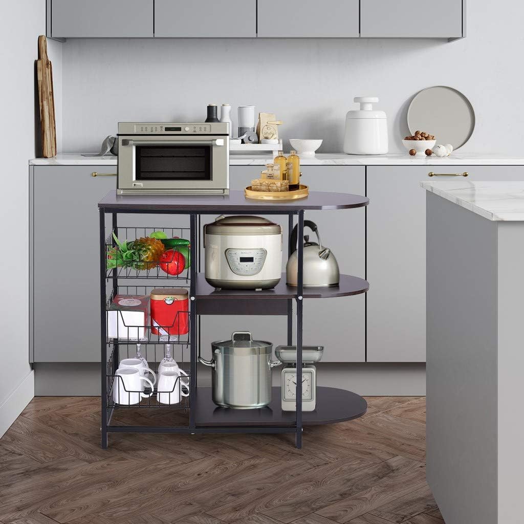 Us Fast Shipment 3-Tier Kitchen Baker's Rack Microwave Oven Stand Workstation Shelf Storage Baskets Large Size Storage Shelf (Black, 31.5 x 13.0 x 29.5 inches) - Standing Baker's Racks