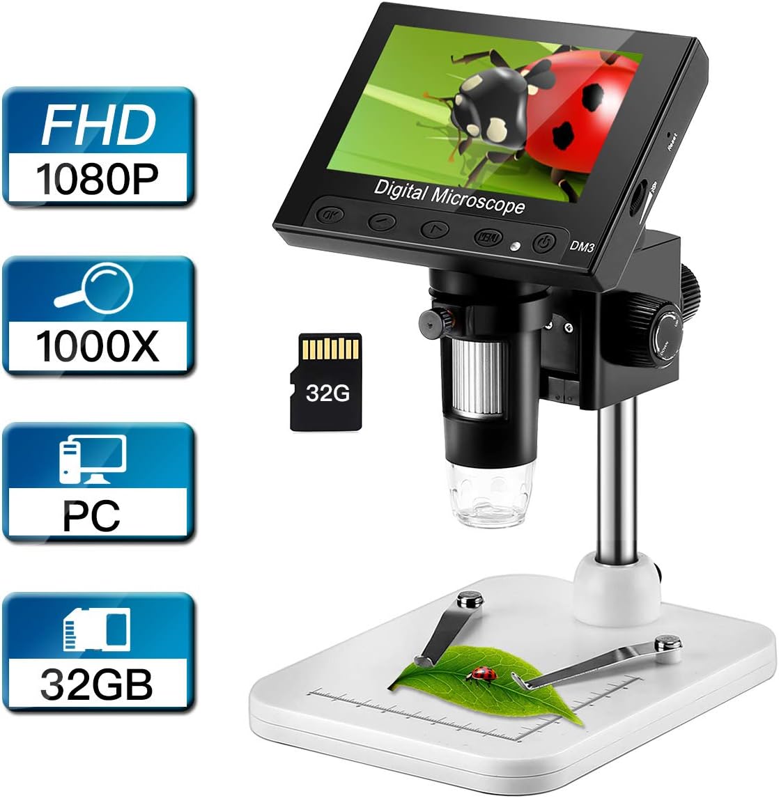 LCD Digital Microscope with 32GB Storage Card, Elikliv 4.3