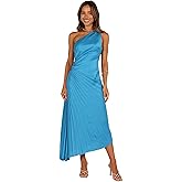 Petal & Pup Womens Flin Pleated One Shoulder Midi Dress