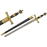 SZCO Supplies 33" Stainless Steel Gold Medieval Ceremonial Sword with Star of David &ndash;Display Sword with Scabbard for Collectors, LARP, Renaissance and Cosplay Use