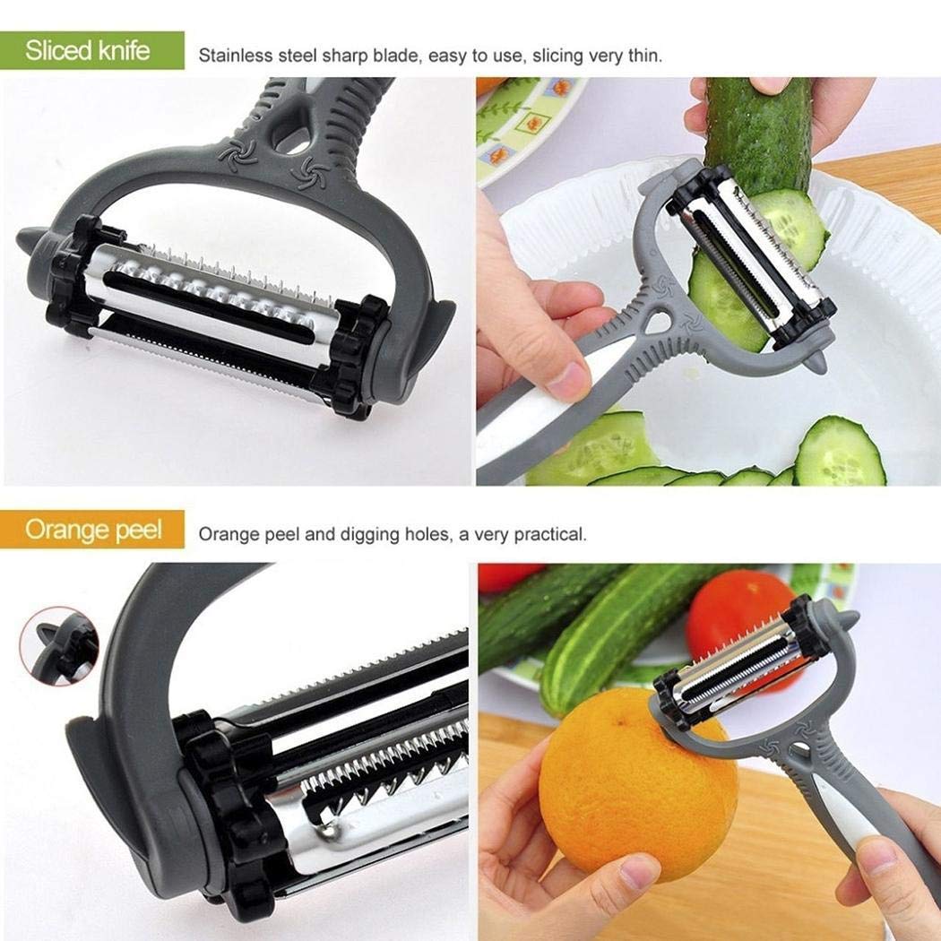 Kikole 3 in 1 Rotating Sharp Fruit Vegetable Peeler Cutter Stainless Steel Slicer Blades Kitchenware