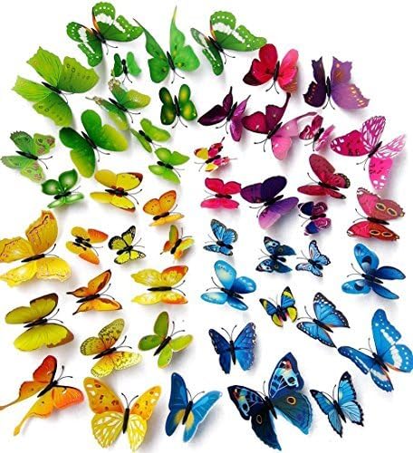 TaokaSupply 48 Pcs 4 Packs PVC Material Beautiful 3D Butterfly Wall Stickers Decals with Super Sticky Double Faced Adhesive Tape and Magnet for House Decoractions(48 pcs in 4 Colors)