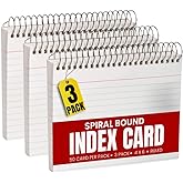 1InTheOffice Spiral Bound Index Cards 4x6 Ruled, White, 50 Cards/Pack, 3 Packs