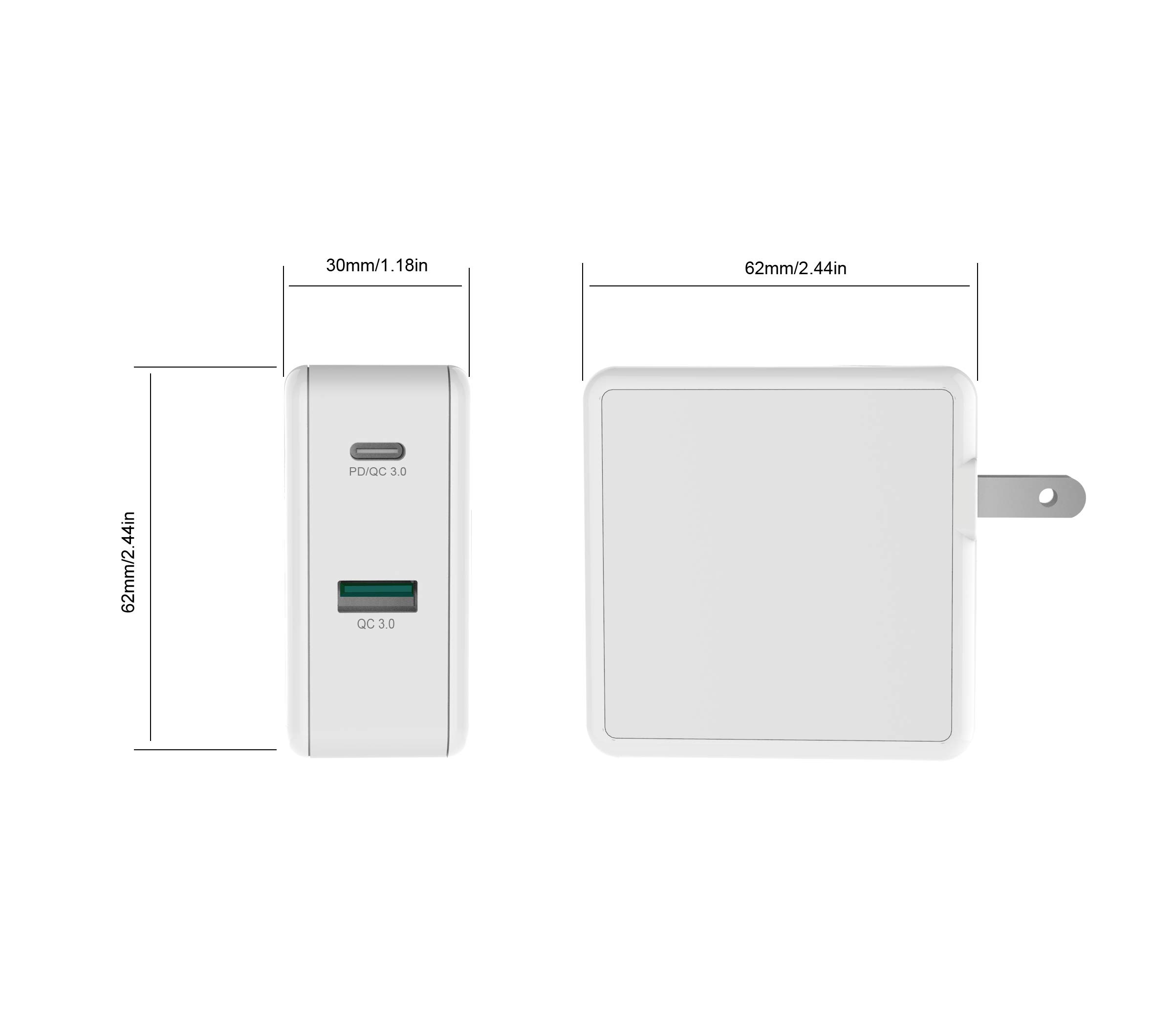 USB C Wall Charger, 2-Port 49.5W PD Charger with Foldable Plug Fast Charging for iPhone X/ 8/8 Plus, Google Pixel/Pixel C, iPad Pro 2017, Macbook A1534, Nintendo Switch and more (White)