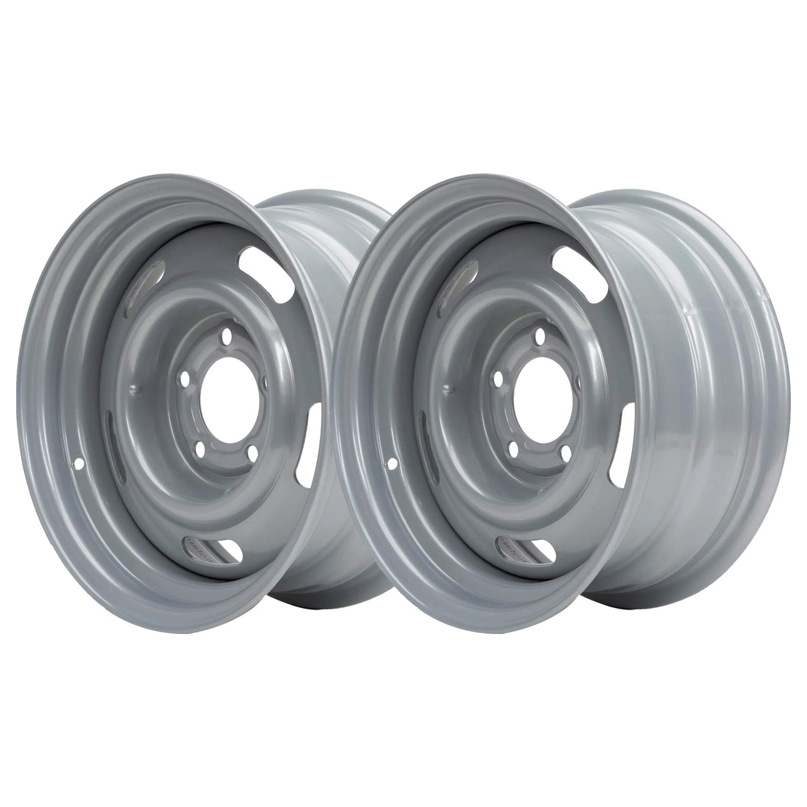 Speedway Motors GM Rally Wheels 15x7 Inch - 5x4.75 Bolt Pattern, Silver Steel (2-Pack)