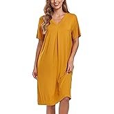 BestWendding Women's Nightgown Soft Short Sleeve Nightshirt V Neck Loose Fit Sleep Tshirt Lounge House Dress