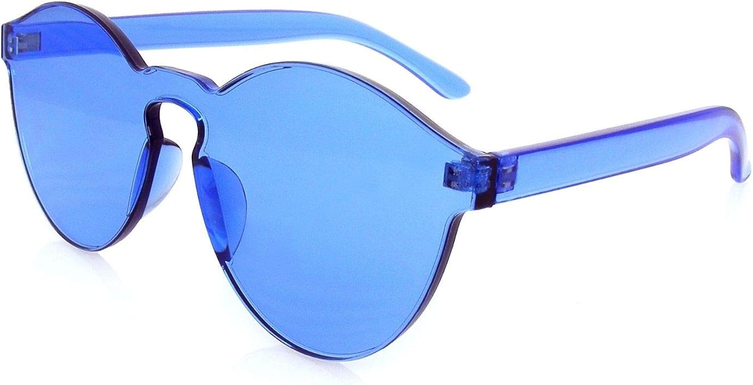 Amazon.com: Men Women Blue Monoblock Rimless Keyhole Sunglasses: Clothing