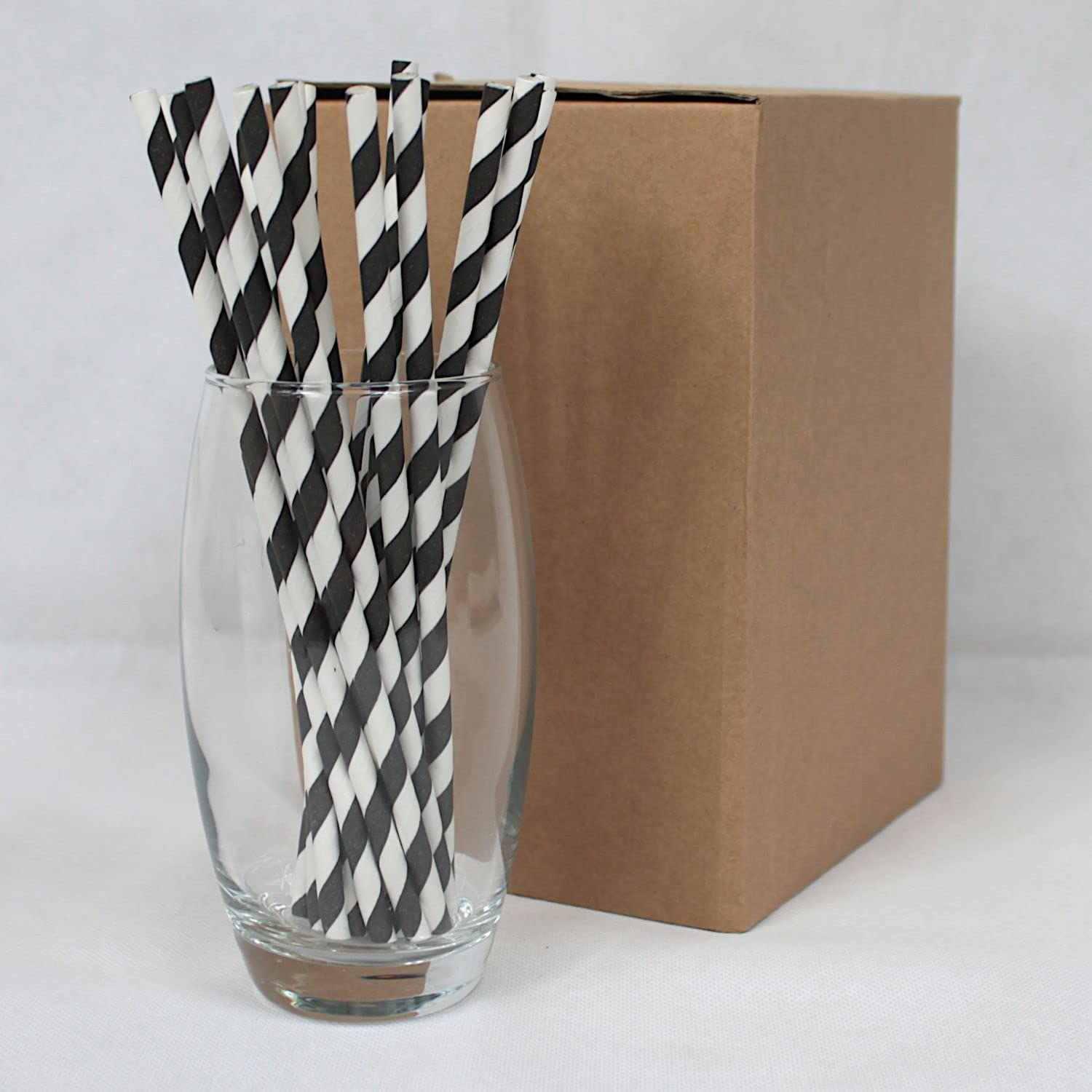 Black & White Striped Paper Straws (6mm x 200mm) - Pack Size 500 - FSC Certified/Food Safe/PFAS Free/Biodegradable/Eco-Friendly/Durable/Suitable for All Occasions