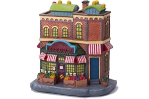 QPURP Christmas Village House with Light, Light up Market Scene Holiday Decor Building