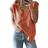 Saodimallsu Womens V Neck Sweater Vest Oversized Ribbed Knit Sleeveless Casual Loose Fit Pullover Tank Top