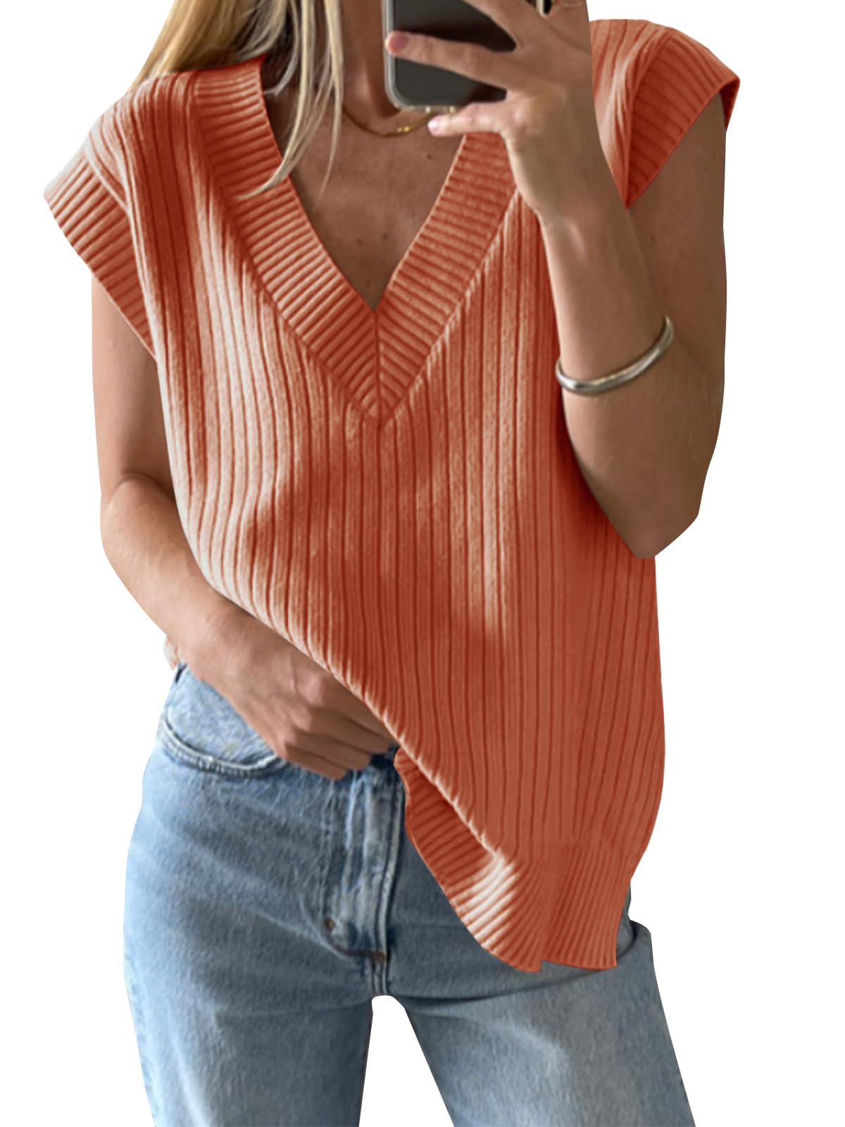 Saodimallsu Womens V Neck Sweater Vest Oversized