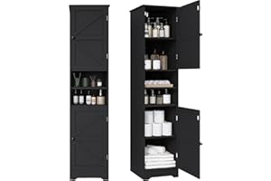 Viaozutis Tall Bathroom Cabinet, Storage Cabinet with 2 Doors & 2 Open Storage Compartments, Adjustable Shelf, for Bathrooms, Kitchens, Entrances, or Bedrooms Black