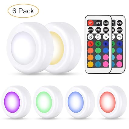 6er RGB Schrankleuchten Led Nachtlicht mit 13 Farben und 4 Modi, Dimmbare Multicolor LED Unterbaubeleuchtung Leuchtmittel Bat