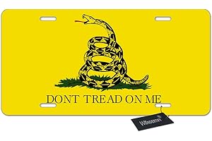WONDERTIFY License Plate Don't Tread on Me Flag Yellow Decorative Car Front License Plate,Vanity Tag,Metal Car Plate,Aluminum Novelty License Plate for Men/Women Car,6 X 12 Inch (4 Holes)
