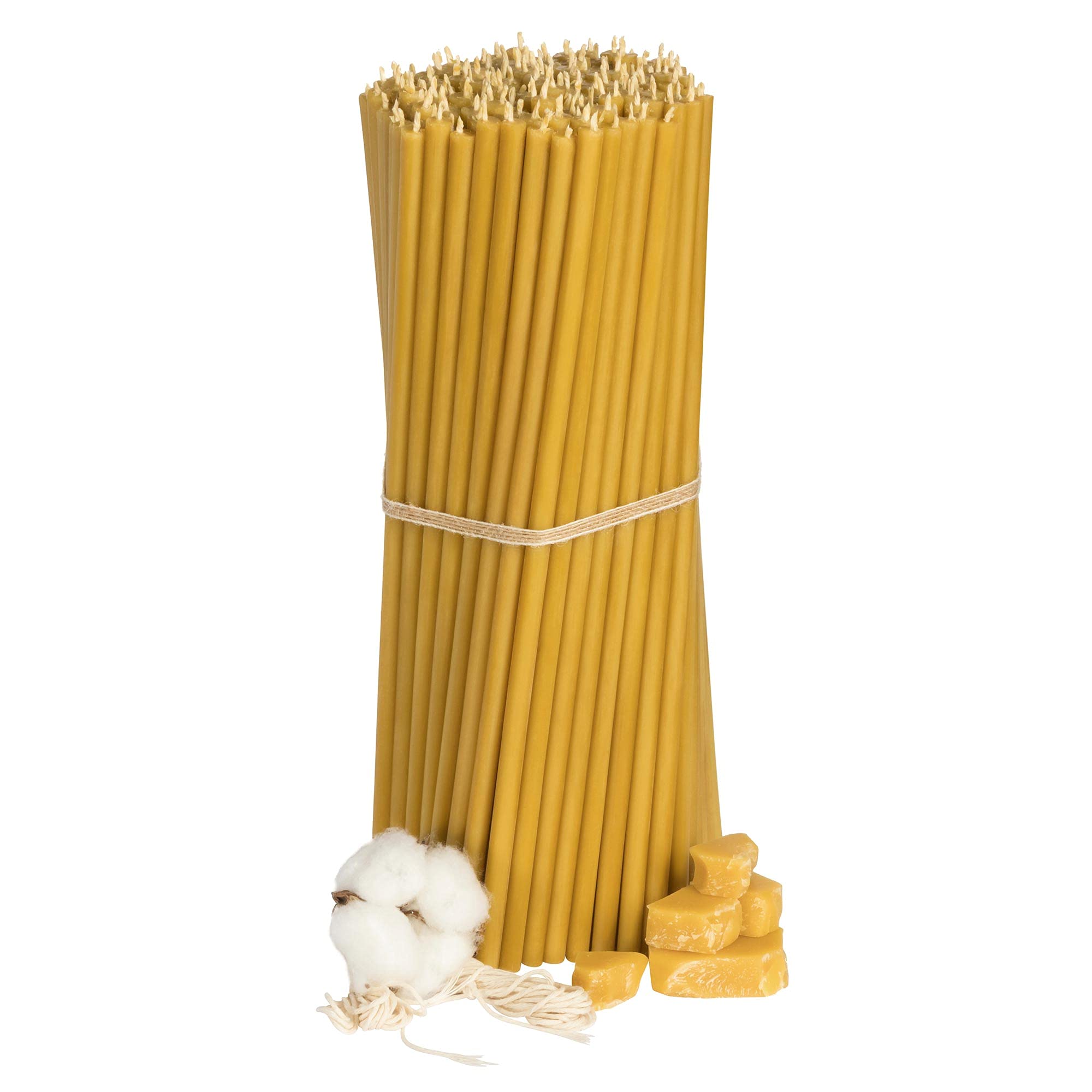 Diveevo Church Quality Beeswax Candles No. 30 – Honey Yellow – Pack of 150 – 29.5 cm x 8.5 mm – 150 min Burn – Dripless Smokeless Pure Beeswax Worship Candles