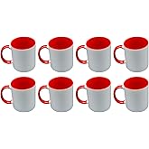 Curiosity Cove Sublimation Mugs 11 Oz, Red Inner & Handle - Premium Coffee Cups for Heat Press Projects - Versatile Coffee Mug Design Ideal for Personalized Creations, 8 Piece Set