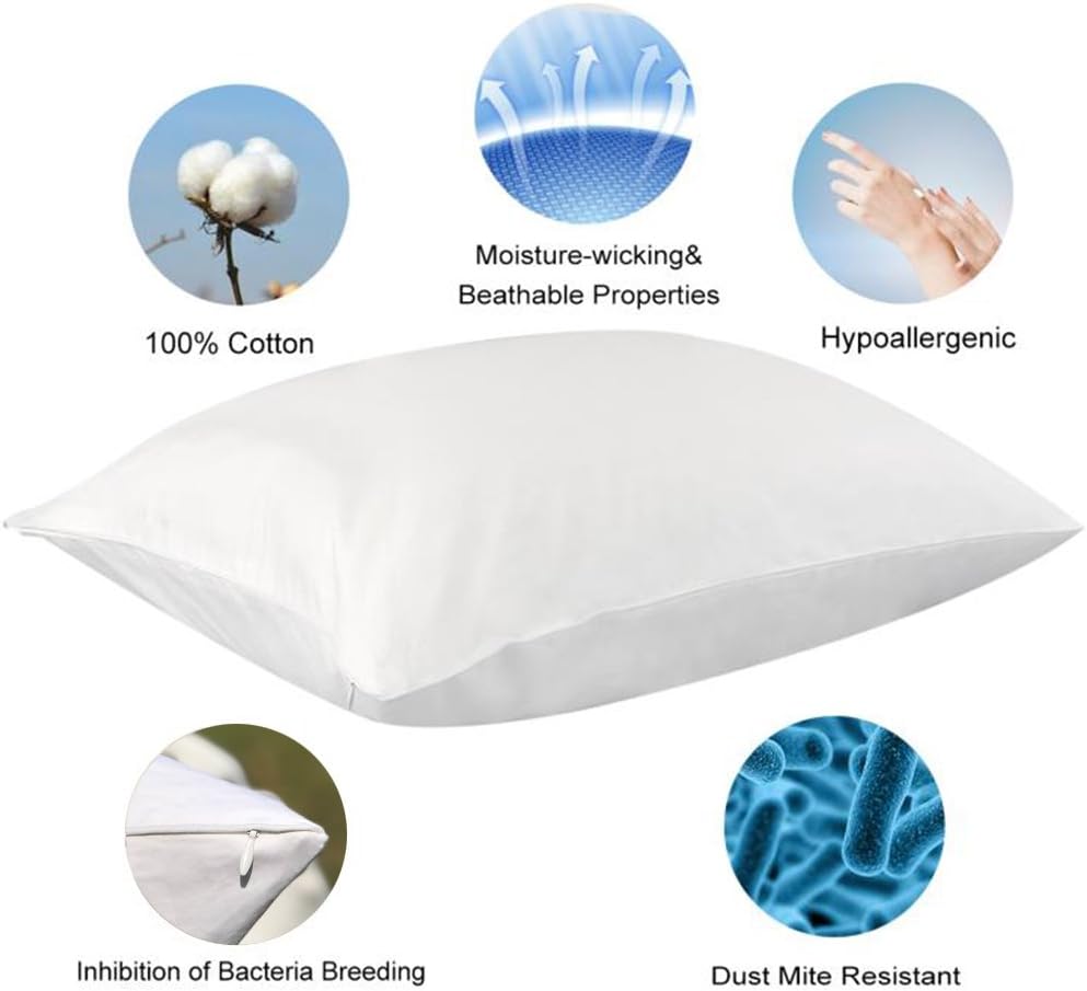 Precoco Pillow Cases Queen Size-100% Cotton Pillowcase Covers with Zipper Hidden, Wrinkle, Fade & Stain Resistant/Pillow Covers for Easy Care, 2 Pack/White: Kitchen & Dining