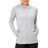 Lightbare Women's UPF 50+ Full Zip Hoodie Jacket Long Sleeve Hooded Sun Shirt with Pockets