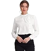 Allegra K Elegant Office Shirts for Women's Stand Collar Button Decor Long Sleeve Vintage Blouse
