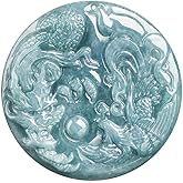 Natural Jadeite Dragon and Phoenix Jade Pendant Necklace, Grade A Jade Hand Carved Dragon Phoenix Auspicious Pendant, Harmony & Prosperity Charm Lucky Amulets for Men and Women