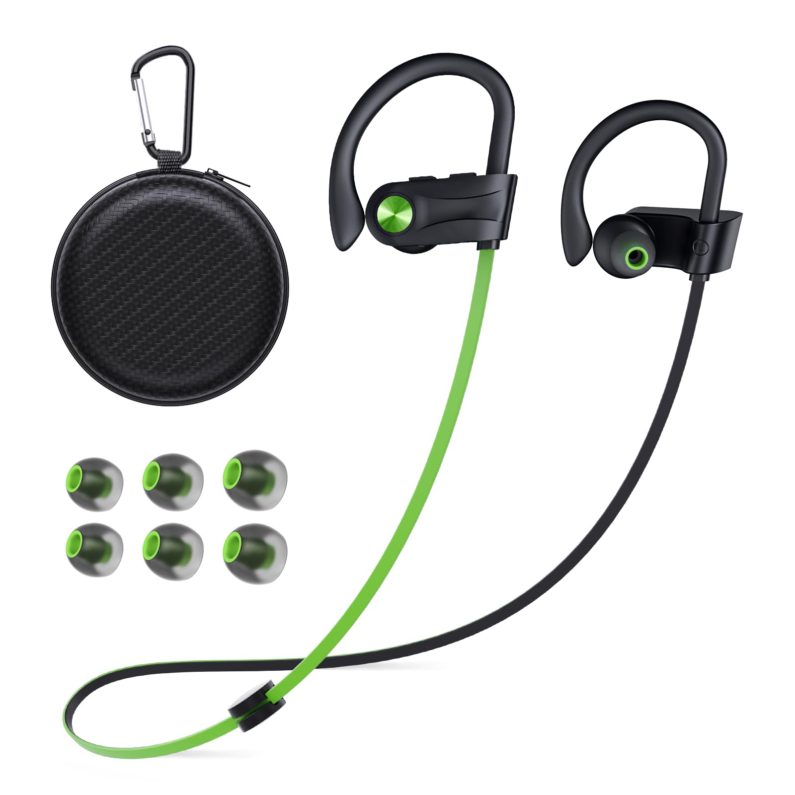 NUASI Bluetooth Headphones Wireless Earphones with Bluetooth 5.3 Wireless HD Deep Bass Stereo Sound Isolation IPX7 Waterproof Earphones for Running Sports, Green