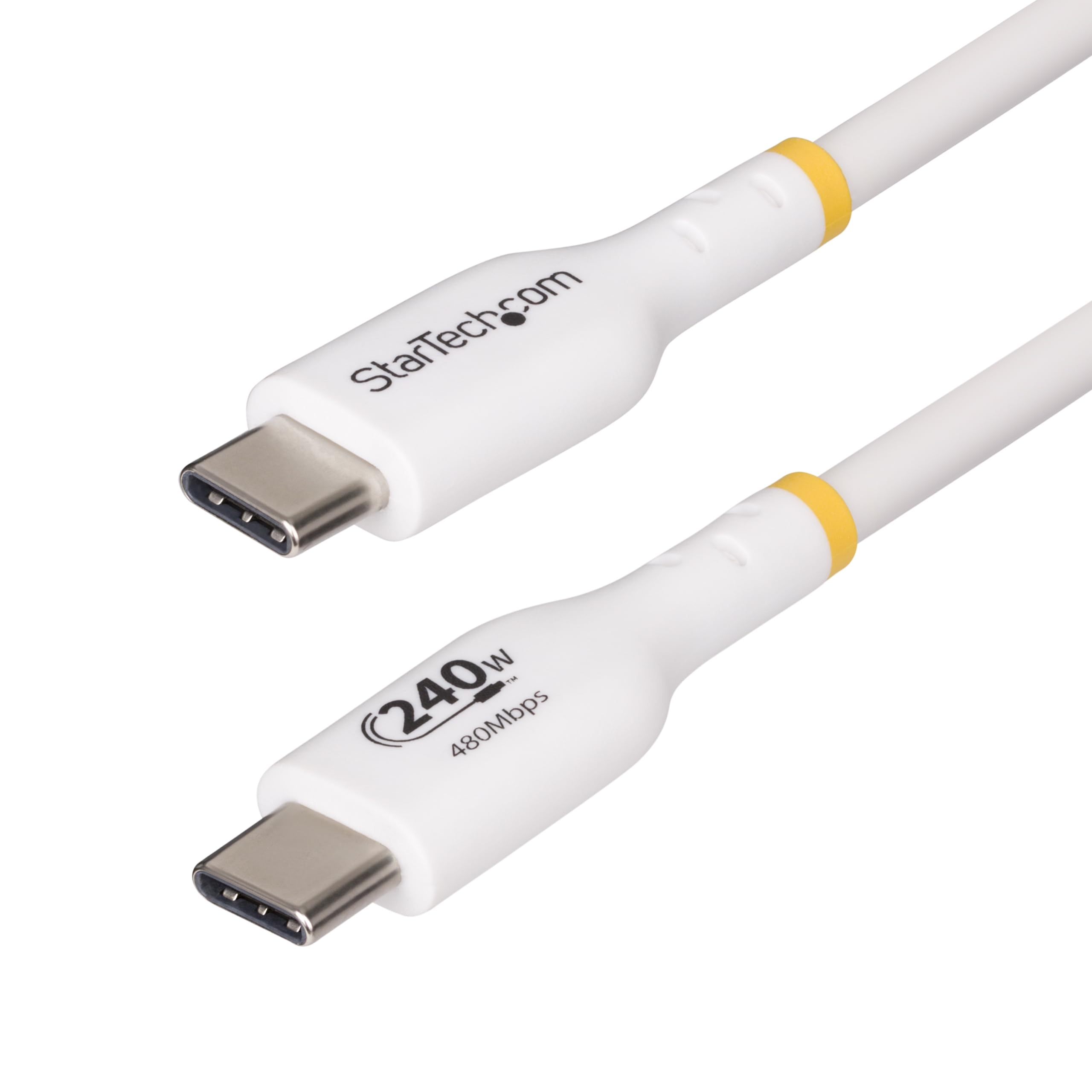 StarTech.com 2m White USB-C Charging Cable, USB-IF Certified USB C Cable, 240W PD, USB 2.0 Type-C Laptop Charger Cord, M/M