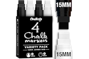 Chalkola 15mm Jumbo Car Window Markers for Glass Washable | (4 Pack - 2 White, 2Black) Thick Chalk Pens, Safe Erasable Liquid