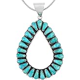 Turquoise Pendant Necklace 20" Sterling Silver 925 Genuine Gemstones (Choose Color)