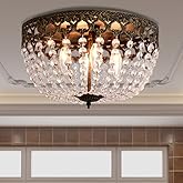 Maxax 15" Vintage Ceiling Light, 4-Lights Bronze Crystal Flush Mount Chandelier Light Fixture, Antique Ceiling Lamp for Livin