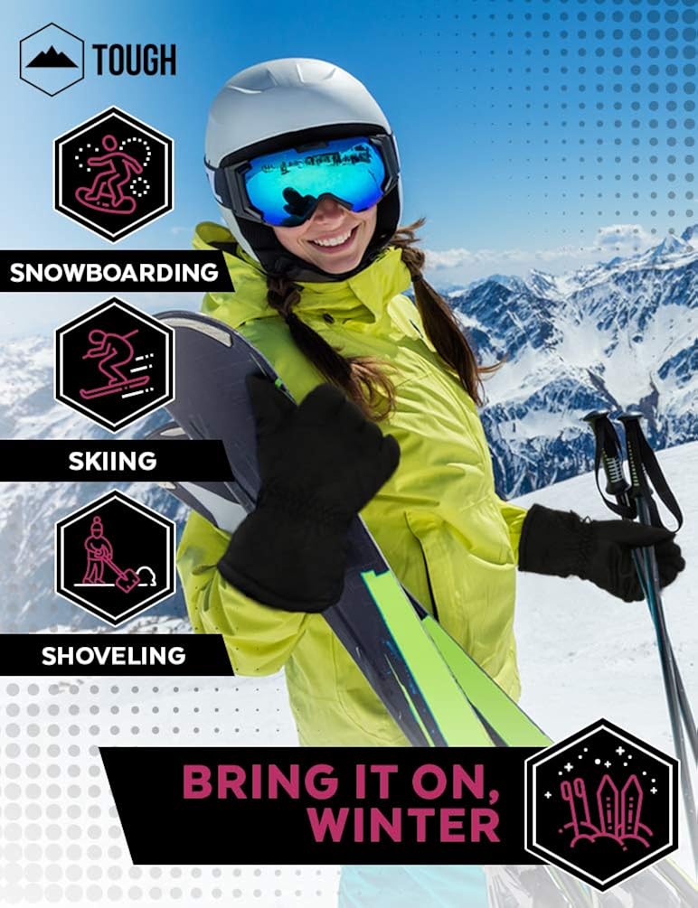 Womens Snow & Ski Gloves - Waterproof & Windproof Winter Snowboard Gloves for Cold Weather Skiing & Snowboarding - With Nylon Shell, Thermal Insulation, Synthetic Leather Palm & Wrist Straps : Clothing