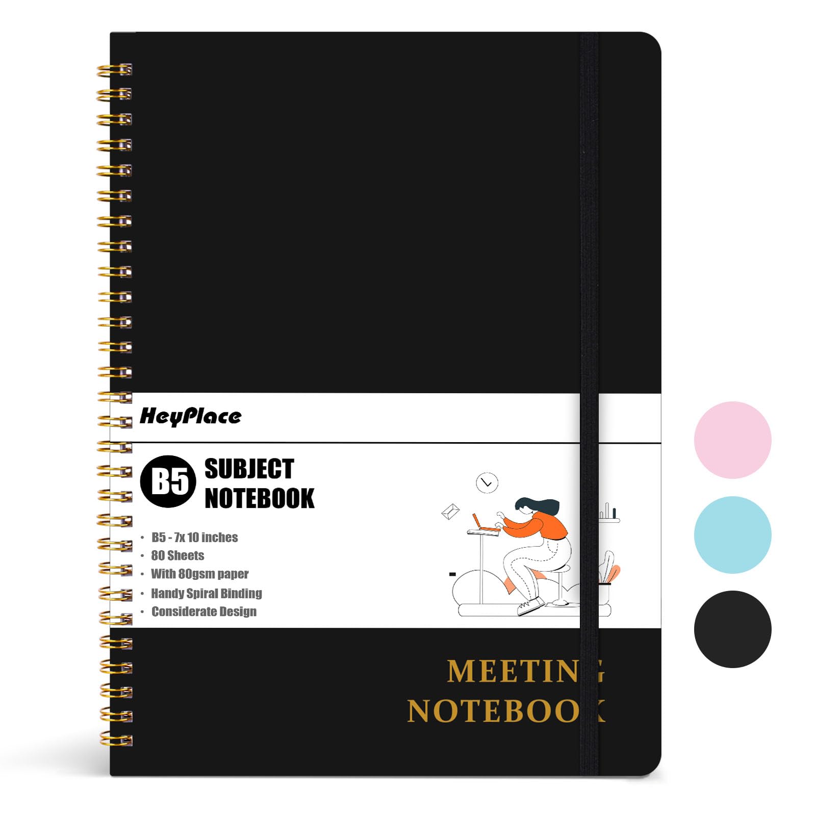 Photo 1 of HEYPLACE Simplified Meeting Notebook, 7x10 Inch Meeting Notebook for Work Hardcover Spiral Notebook Work Project Planner for Office Note Taking Blue