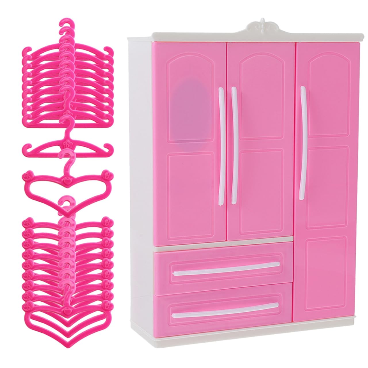 NOLITOY Doll Closet Wardrobe With 20 Mini Hangers, 3-Door Miniature Clothes Storage Organizer ABS Furniture, Pretend Play Fashion Dolls House Accessories For Kid Bedroom