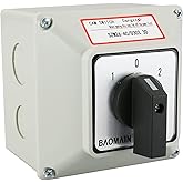 BAOMAIN 40A 3-Phase 3-Position Cam Rotary Changeover Switch with Enclosure | Maintained 1-0-2 3-Pole 12-Terminal Rotary Changeover Switch For Motor Control &amp; Generator MTS,heavy-duty,SZW26-40/D303.3D