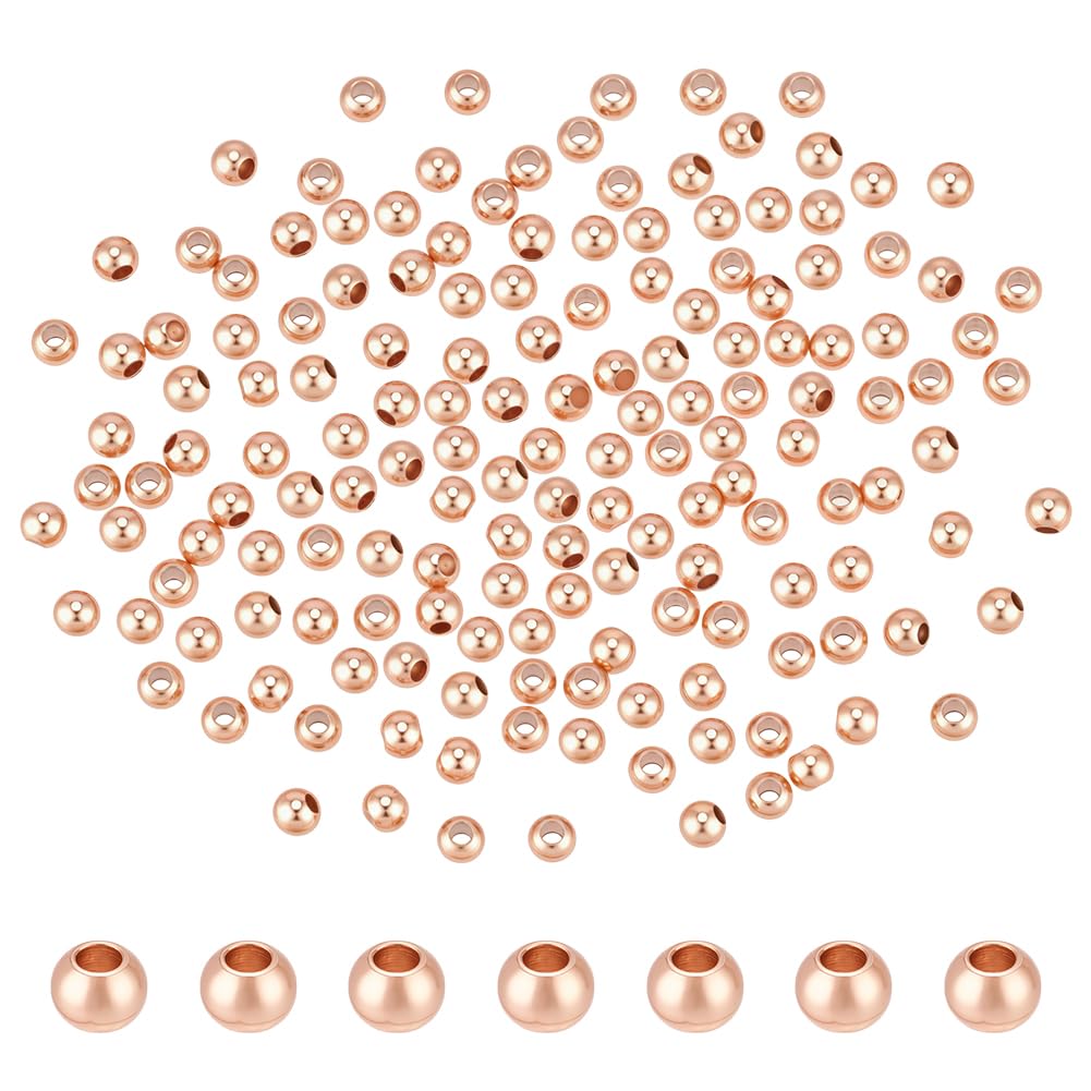 PH PandaHall 100pcs Brass Round Bead, 3mm Rose Gold Spacer Beads Sparkle Round Loose Beads Ball Necklace Beads for DIY Crafts Necklace Bracelet Earrings Jewelry Making, Hole 1mm