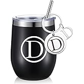 Dandat Personalized Wine Tumbler Cup with Keychain 12oz Black Stainless Steel Travel Mug with Lid Straw for Employee Teacher Coworker Nurse Volunteer Appreciation Gifts(D Style)