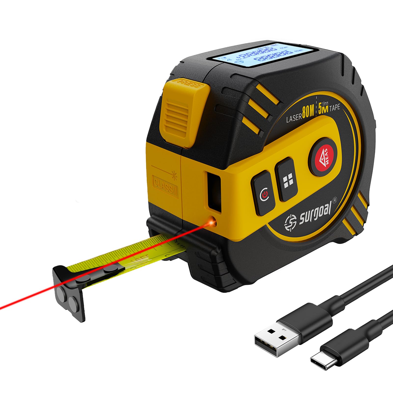 Photo 1 of 2-in-1 Laser Tape Measure 262ft – Digital Measuring Tape with LCD Display, Rechargeable Smart Tape Measure with Distance, Area & Volume Measurement, USB Charging – Construction & DIY Use