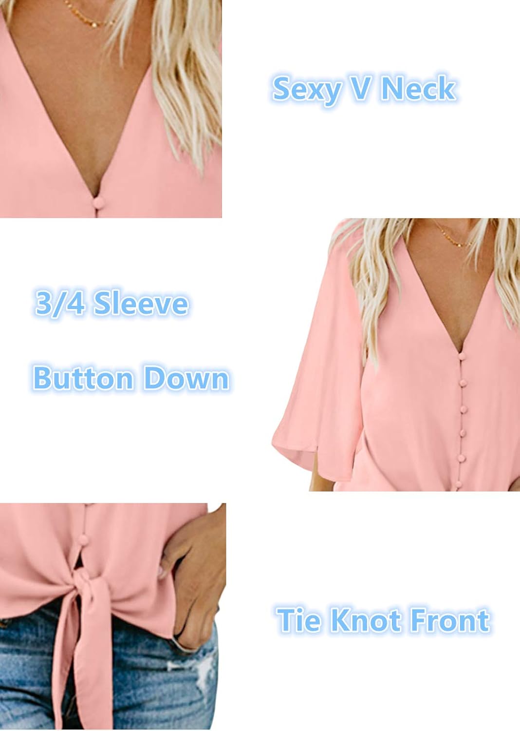 Shawhuwa Womens Button Down V Neck Tops Ruffle Short Sleeve Tie Knot Front Chiffon Shirts Blouses at  Women’s Clothing store