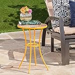 Brienne Outdoor Yellow Ceramic Tile Side Table with Iron Frame