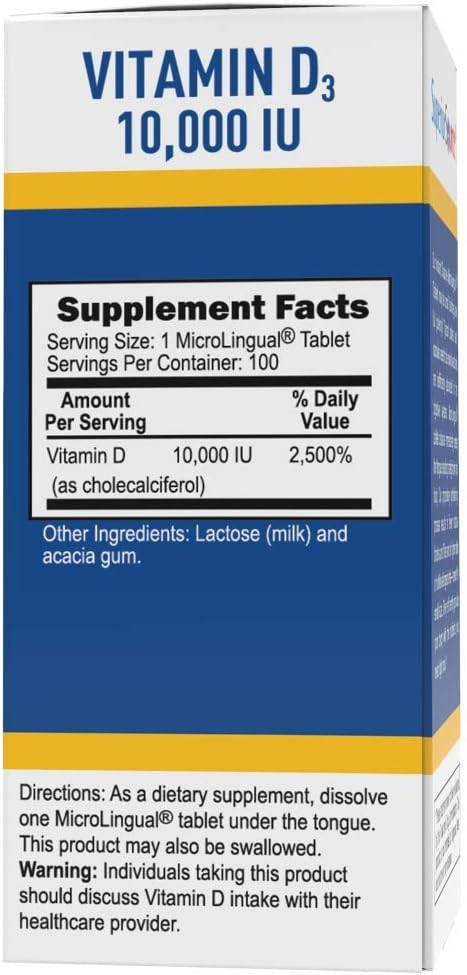 Superior Source Vitamin D3 10,000 IU Sublingual Tablets - Vitamin D Supplement Quick Dissolve Melts - 100 Count: Health & Personal Care